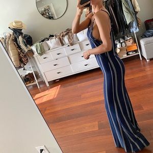 striped backless romper • XS